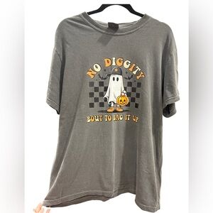 🎃 Comfort Colors “No Diggity Bout to Bag It Up” Halloween Ghost Tee – Size L 🎃